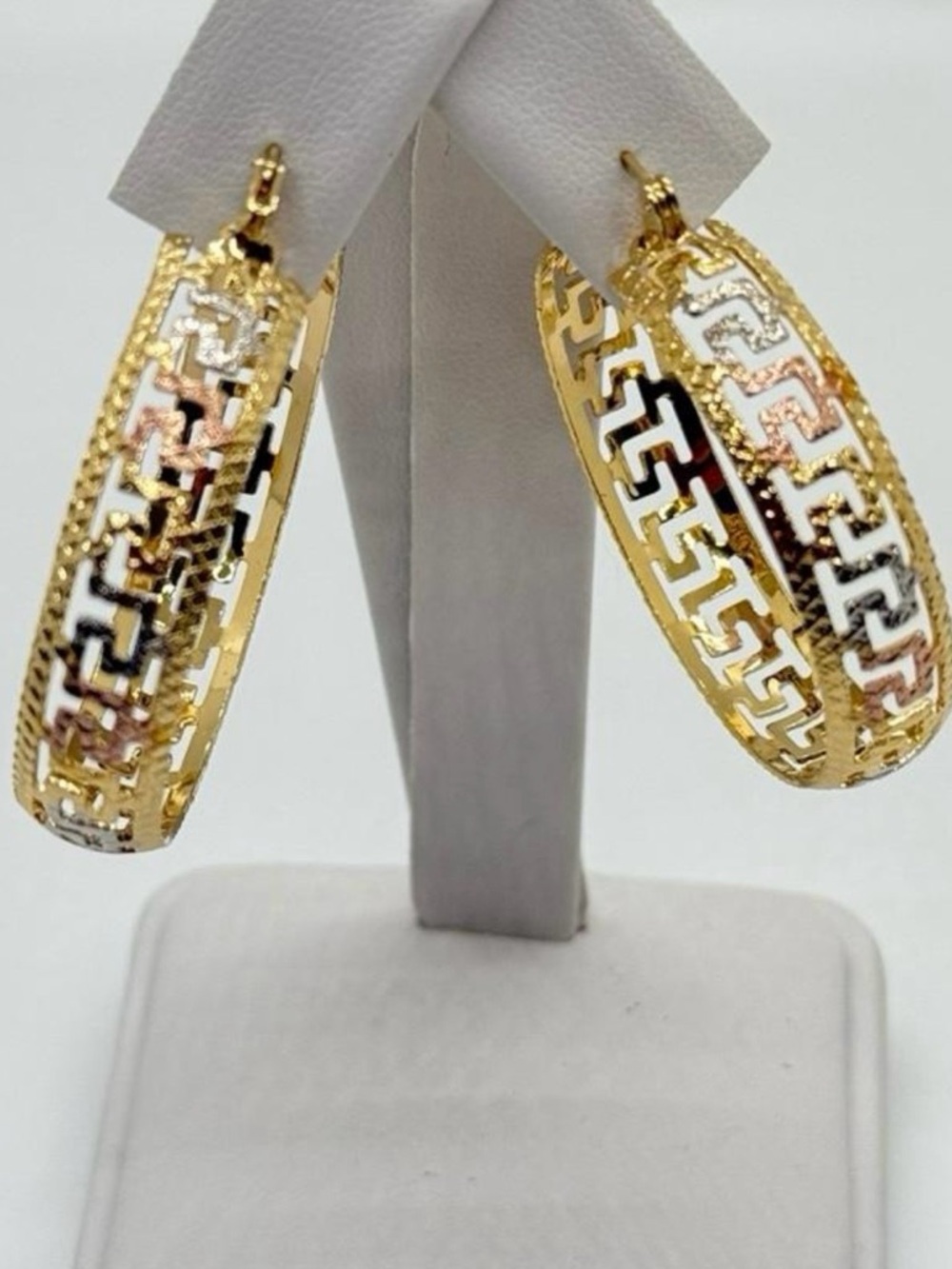 Gold-Tone Tri-Color Geometric Hoop Earrings
